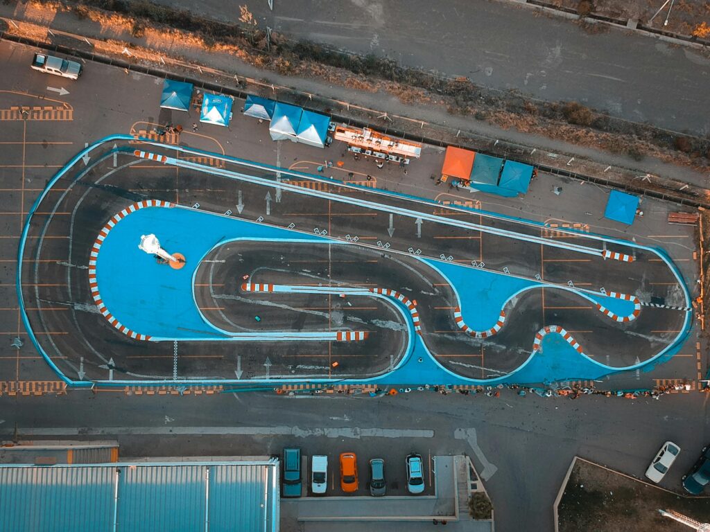 Racing Tracks: Overhead View of Thrilling Race Track Circuit.